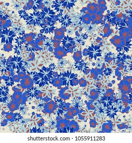 Delicate Flowers. Pattern in Autumn Blossoms for Print, Paper, Textile. Floral Background with Small Flowers. Trendy Pattern for Natural Design