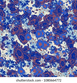 Delicate Flowers. Pattern in Autumn Blossoms for Print, Paper, Textile. Floral Background with Small Flowers. Trendy Pattern for Natural Design