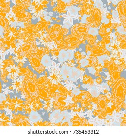 Delicate Flowers. Pattern in Autumn Blossoms for Print, Paper, Textile. Floral Background with Small Flowers. Trendy Pattern for Natural Design