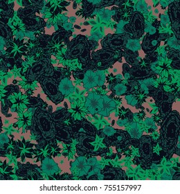 Delicate Flowers. Pattern in Autumn Blossoms for Print, Paper, Textile. Floral Background with Small Flowers. Trendy Pattern for Natural Design