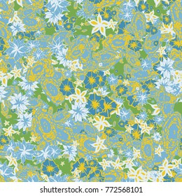 Delicate Flowers. Pattern in Autumn Blossoms for Print, Paper, Textile. Floral Background with Small Flowers. Trendy Pattern for Natural Design