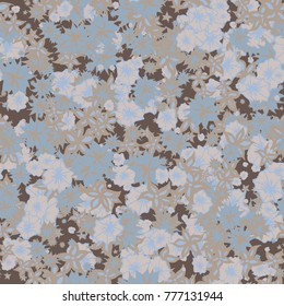 Delicate Flowers. Pattern in Autumn Blossoms for Print, Paper, Textile. Floral Background with Small Flowers. Trendy Pattern for Natural Design