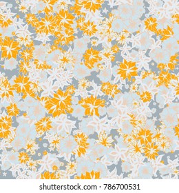 Delicate Flowers. Pattern in Autumn Blossoms for Print, Paper, Textile. Floral Background with Small Flowers. Trendy Pattern for Natural Design