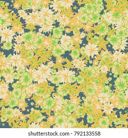 Delicate Flowers. Pattern in Autumn Blossoms for Print, Paper, Textile. Floral Background with Small Flowers. Trendy Pattern for Natural Design