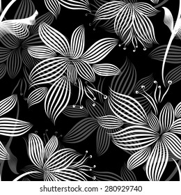 Delicate flowers seamless background of the lines. Vector