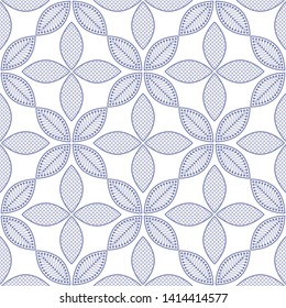 Delicate flowers seamless pattern. Flowers with lace petals in trellis. Oriental floral ornament. Monochrome delicate motif. Vector illustration