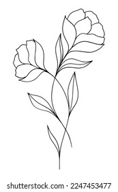 Flores delgadas. Vector blanco y negro. 