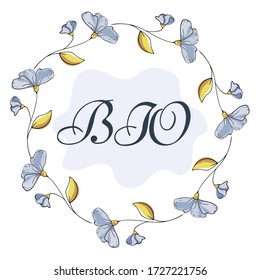 Delicate flowers, wreath, national ornament, place for text, banner, label, bright illustration, juicy pattern, folklore, hand-drawn, on a white background, vector. BIO
