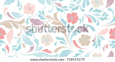 Delicate flowery pattern. Floral seamless background for textile, wallpapers, wrapping, paper. Flowers and swirls.