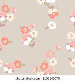 Delicate flowery pattern. Seamless floral background for design wrapping, textile, wallpaper. Vector flourish texture.