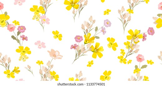 Delicate flowery pattern. Seamless floral background for wrapping, textile, wallpaper. Vector flowers texture.