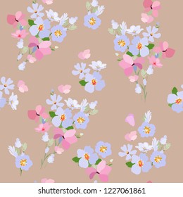 Delicate flowery pattern. Seamless floral background for design wrapping, textile, wallpaper. Vector flourish texture.