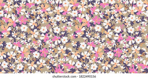 Delicate Flowery Pattern. Seamless Floral Background For Wrapping, Textile, Wallpaper. Vector Flowers Texture.