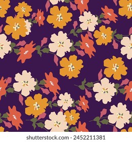 Zartes Blumenmuster in kleinen Blüten. Nahtloser floraler Hintergrund für Textilien, Bildschirmhintergründe, Druck, Verpackung und Papiere