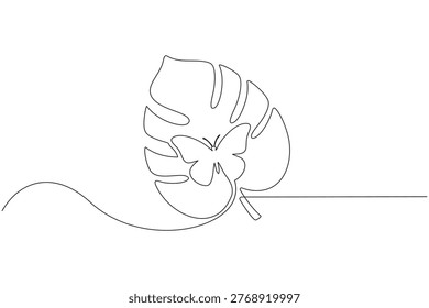 A delicate and flowing single line art depiction of a Monstera leaf, perfect for botanical enthusiasts and minimalist design lovers.