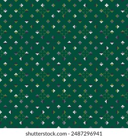 Delicate four leaf water clover seamless vector pattern with stylised leaves. Minimal concept great for summer vintage fabric, scrapbooking, wallpaper, gift-wrap. Surface pattern design.