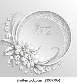 Delicate frame with 3D white flowers and drops