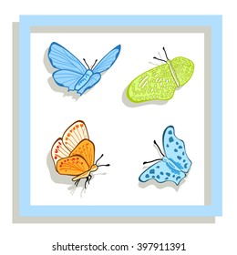 Delicate frame with butterflies. Elements for illustration. Boxes, parts for cards, invitations. Butterflies for printing, banners and icons. Symbol Beauty and the flight. For the wedding invitations.