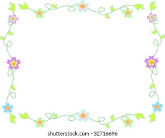 Delicate Frame of Flowers, Vines, and Leaves Vector
