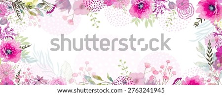 Delicate frame with pink watercolors flowers. Hand drawn. Not AI, vector illustration.