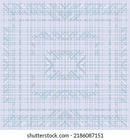 Delicate and fresh geometric pattern for a modern square rug in light blue and grey colours.
