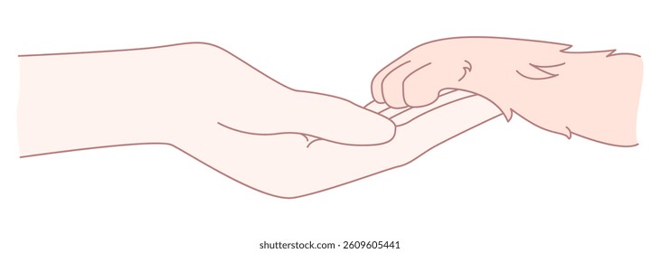 A delicate and gentle interaction between a human hand and an animal paw that beautifully symbolizes connection