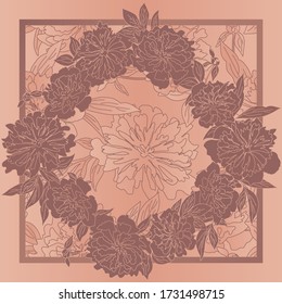 Delicate geometric floral pattern with organized flower garland motif. Vector illustration with isolated gradient outlined flower elements.