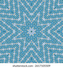 Delicate geometric seamless ornament graphic composition. Tetro blanket motif. Mix geometrical pattern. Eastern folk composition. Boho template.