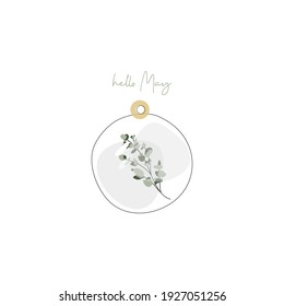 delicate glass capsule with eucalyptus leaves branch jewelry botanical concept hand drawn illustration, logotype, clipart, greeting card, branding, social media posts, etc