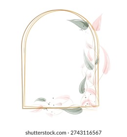 A delicate gold arched frame features a double line design.