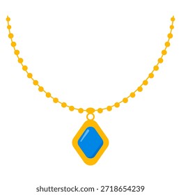 Um delicado colar de corrente de ouro com um pingente de pedra preciosa azul impressionante em forma de diamante.