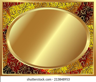 Delicate gold frame with pattern and with an oval in the center of the plate