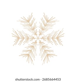 Delicada ilustración de copo de nieve de oro que simboliza el invierno, las vacaciones y la decoración festiva, diseñada con precisión simétrica