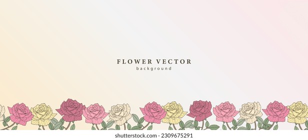 Delicate gradient floral background with yellow and pink roses. Background for text, photos, postcards, diplomas, business cards, decor and presentations