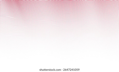 Um gradiente delicado de pontos vermelhos e rosados que formam ondas suaves e ondulantes, desaparecendo em um fundo branco nítido.Ele cria uma textura sutil, moderna e visualmente atraente com uma sensação de movimento suave.