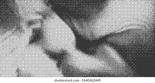 Delicate grain texture blending into fluid dissolve wave. Minimalist monochrome pattern of soft spray and tiny speckles, perfect for abstract ripple effects, grunge overlays, or faded backgrounds