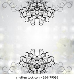 Delicate graphic background with dots pattern, refined black curly lines and fully editable splashes along the edges