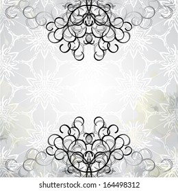 Delicate graphic background with light graphic pattern, refined black curly lines and fully editable splashes along the edges