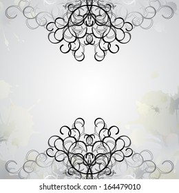 Delicate graphic background with refined black curly lines and fully editable splashes along the edges