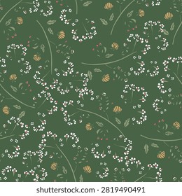 Delicate Green Baby's Breadth Flower Buds Vector Seamless Pattern