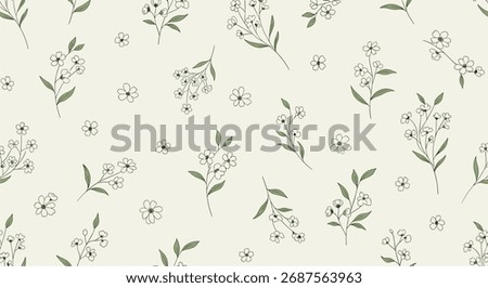 Delicate green floral botanical pattern on a cream background.