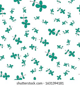 delicate green flowers on a white background. seamless pattern with hand-drawn leaves. Baby kids background. Vector illustration. For printing cups, textiles, fabric, Wallpaper, banner, web, note, Not