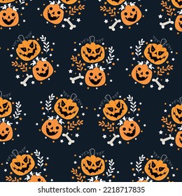 Delicate Halloween pattern. Halloween party vector illustration. pumpkin, star, bone, leaf. Vector cartoon design pattern.