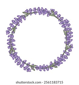 A delicate hand drawn circle features lavender sprigs artistically arranged for decoration.