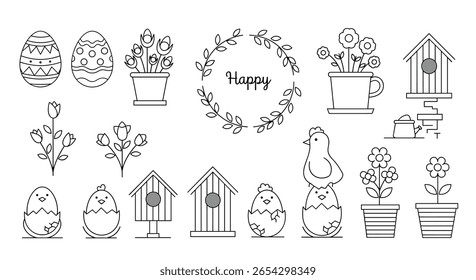 Delicado mão desenhado ovos de Páscoa Flores Aves e pintos Clipart Coleção
