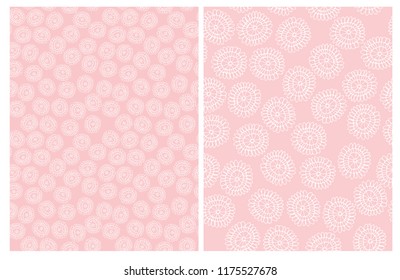 Delicate Hand Drawn Floral Vector Pattern. Abstract Irrlegular White Flowers Isolated on a Pink Background. Cute Simple Floral Design. Lovely Simple Abstract Garden Vector Repeatable Pattern.