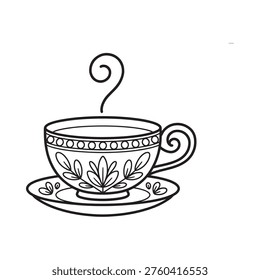 A delicate hand drawn illustration of a teacup and saucer