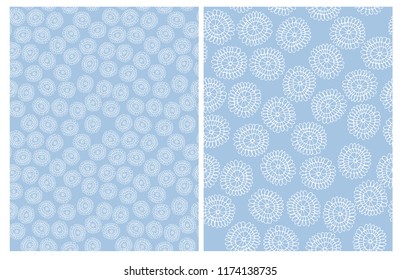 Delicate Hand Drawn Irregular Floral Vector Pattern. Abstract Flowers Isolated on a Blue and White Background. Cute Simple Floral Design. Lovely Simple Abstract Garden Vector Repeatable Pattern.