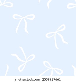 Delicate hand drawn seamless pattern of bows on soft blue background