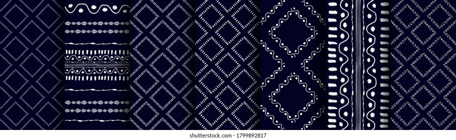 Delicate hand drawn set seamless striped patterns. Decorative fabric geometric textures.